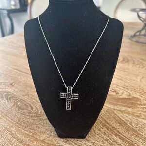 Guess Silver Cross Necklace with Black Accents